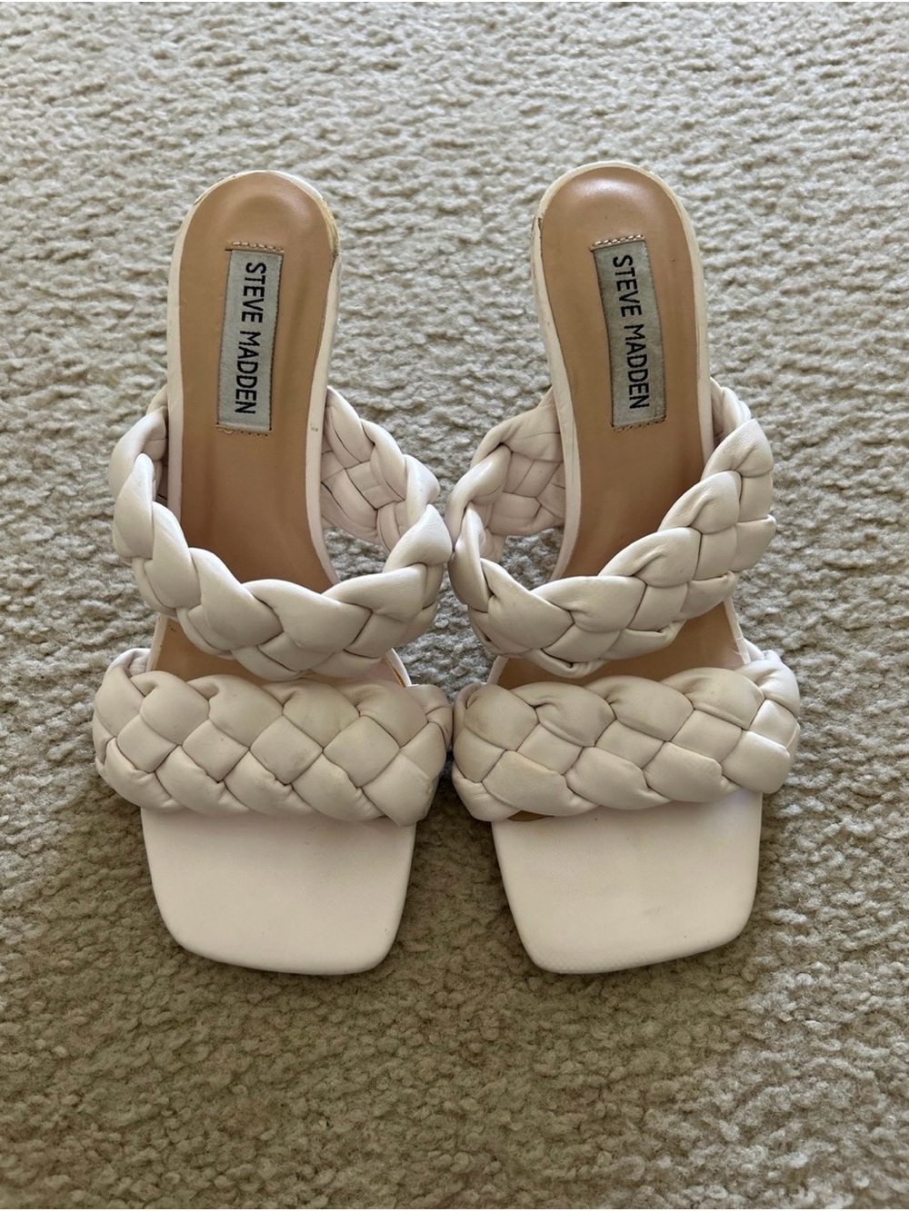 Steve Madden Cream Braided Double-Strap Square-Toe Heels